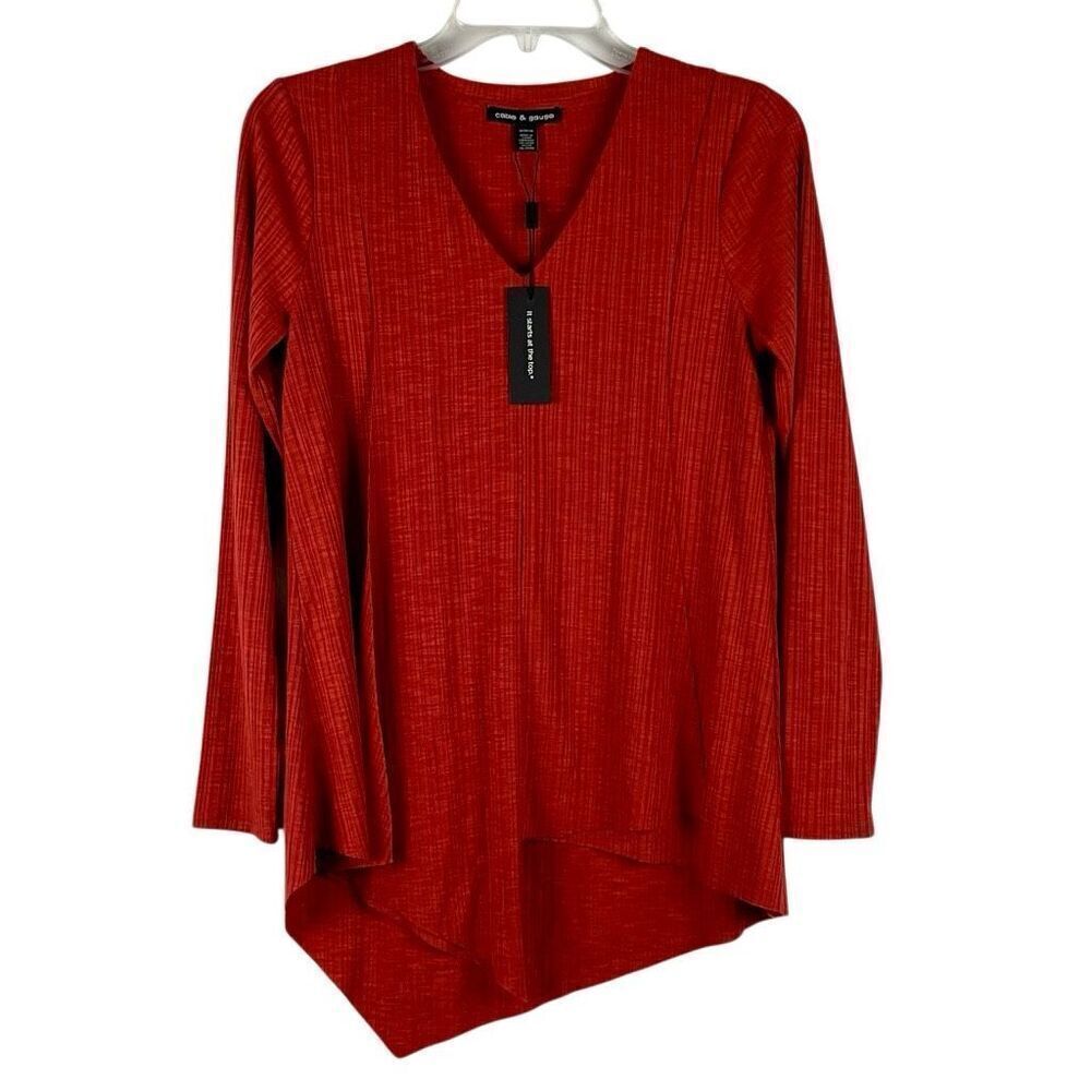 New! NWT Cable & Gauge V-neck Asymmetrical Long Sleeve Blouse Medium